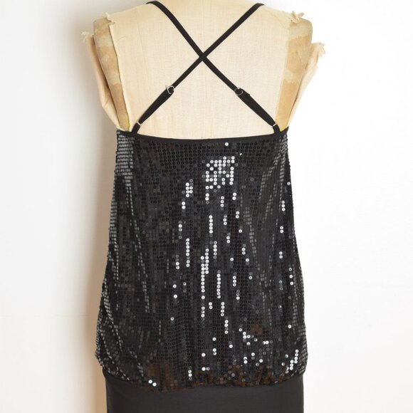 vintage Y2K dress Wet Seal black sequin bloused drop waist mini party prom XS - Picture 8 of 9